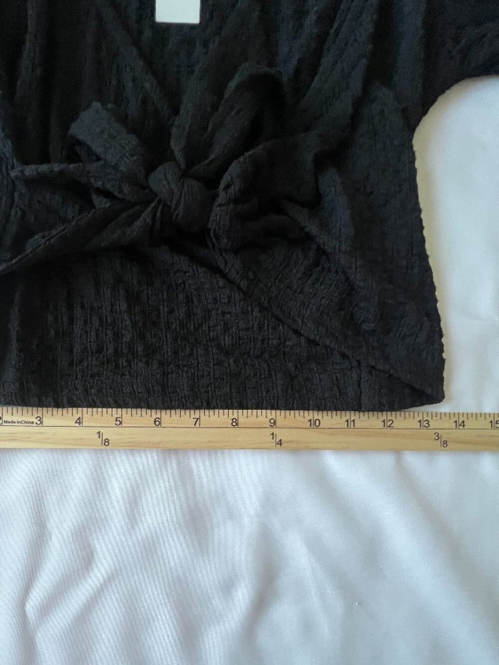 Boho Peasant Francesca's Mi Ami Black Top Size XS 3/4 Sleeve Front Tie NWT - Picture 11 of 15